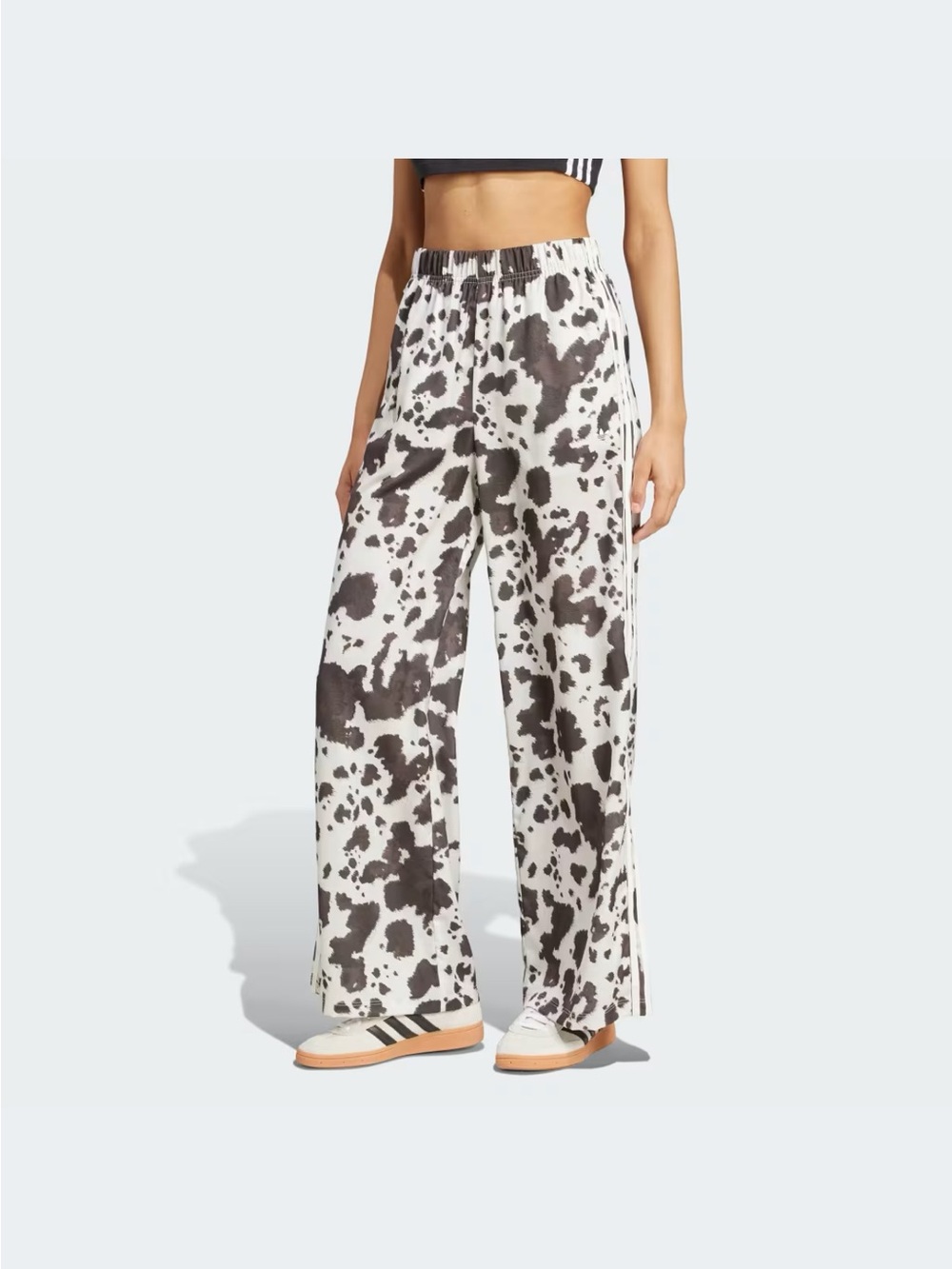 adidas NWT Women’s Satin Wide-Leg Track Pants in Black and White Cow Print Small